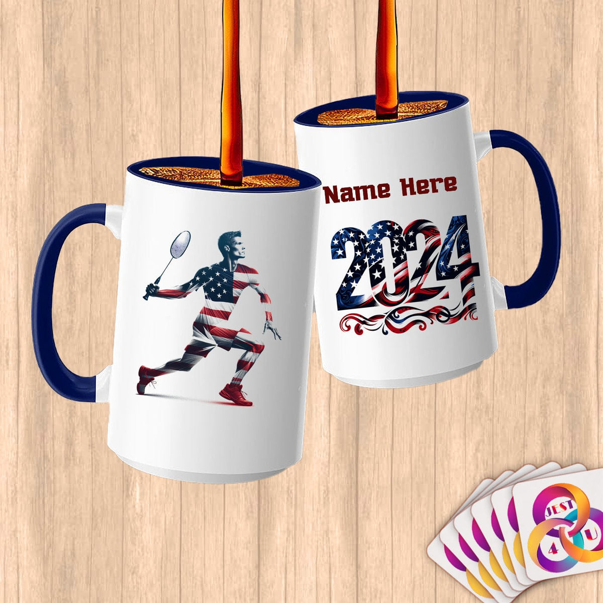 Physical Item 15oz / Blue Badminton Flag ~ Limited Edition 2024 "USA Excellence" ~ Customized Large 15oz Mug