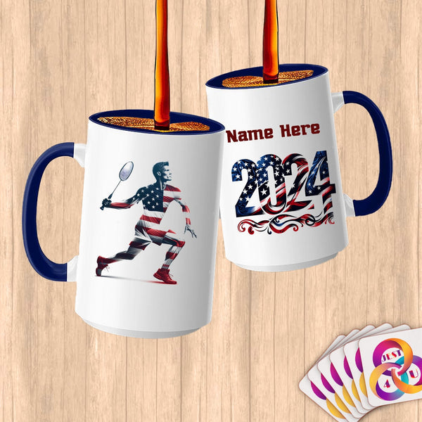 Physical Item 15oz / Blue Badminton Flag ~ Limited Edition 2024 "USA Excellence" ~ Customized Large 15oz Mug