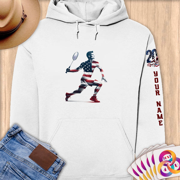 Physical Item S / White Badminton Flag ~ Limited Edition 2024 "USA Excellence" ~ Personalized Premium Hoodie