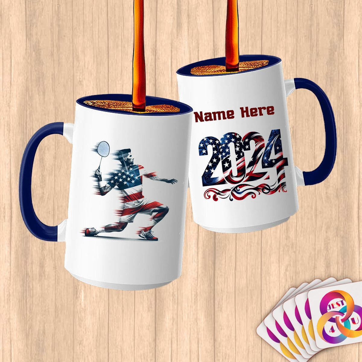 Physical Item 15oz / Blue Badminton Freedom ~ Limited Edition 2024 "USA Excellence" ~ Customized Large 15oz Mug