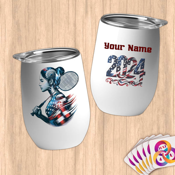 Physical Item 12 oz / White Badminton Glory ~ Limited Edition 2024 "USA Excellence" ~ Customizable 12oz Wine Tumbler with Lid
