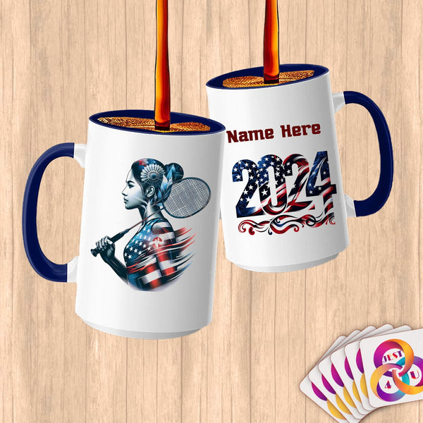 Physical Item 15oz / Blue Badminton Glory ~ Limited Edition 2024 "USA Excellence" ~ Customized Large 15oz Mug