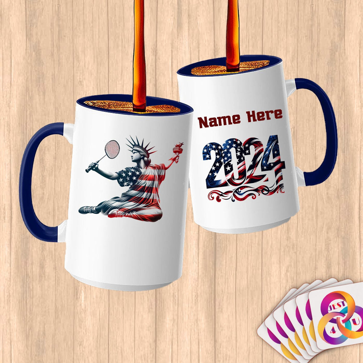 Physical Item 15oz / Blue Badminton Glory ~ Limited Edition 2024 "USA Excellence" ~ Customized Large 15oz Mug