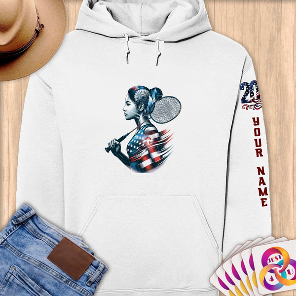 Physical Item S / White Badminton Glory ~ Limited Edition 2024 "USA Excellence" ~ Personalized Premium Hoodie