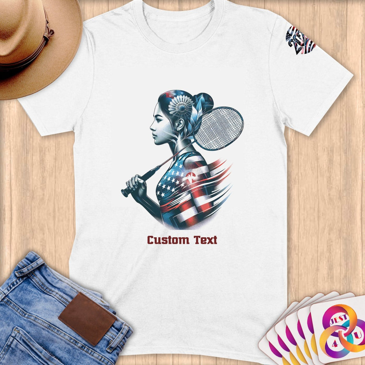 Physical Item S / White Badminton Glory ~ Limited Edition 2024 "USA Excellence" ~ Personalized Softstyle T-Shirt