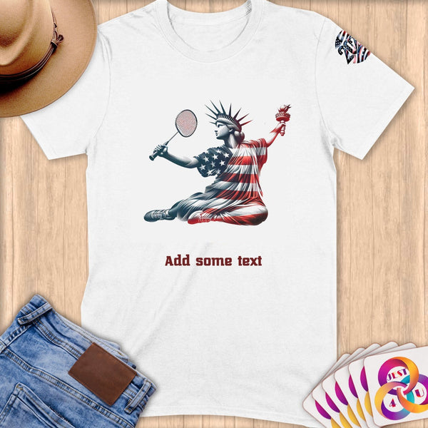Physical Item S / White Badminton Glory ~ Limited Edition 2024 "USA Excellence" ~ Personalized Softstyle T-Shirt