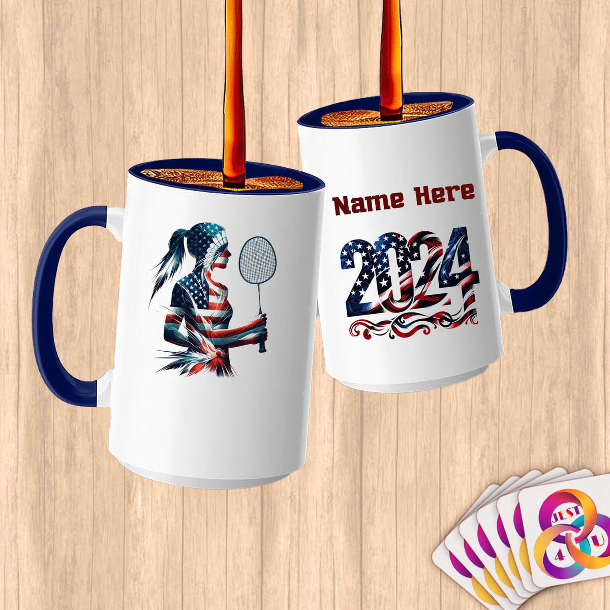 Physical Item 15oz / Blue Badminton Glow ~ Limited Edition 2024 "USA Excellence" ~ Customized Large 15oz Mug