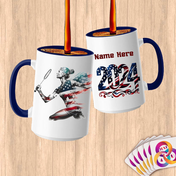 Physical Item 15oz / Blue Badminton Hero ~ Limited Edition 2024 "USA Excellence" ~ Customized Large 15oz Mug