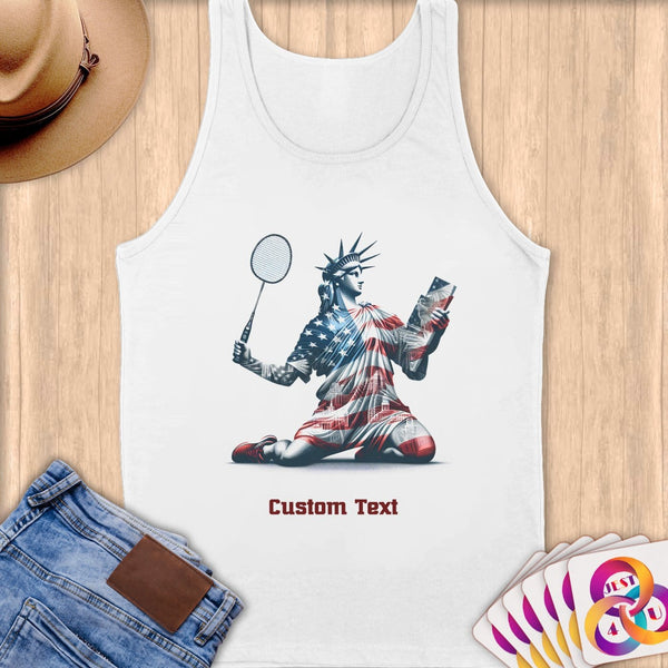 Physical Item S / White Badminton Liberty ~ Limited Edition 2024 "USA Excellence" ~ Customizable Supersoft Tank Top