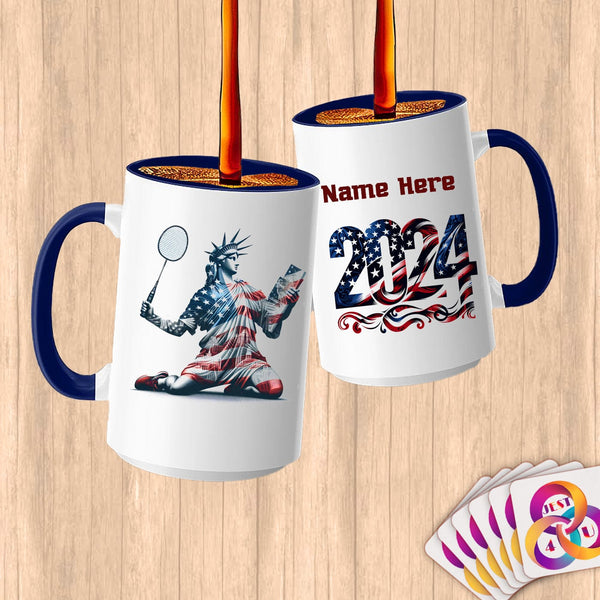 Physical Item 15oz / Blue Badminton Liberty ~ Limited Edition 2024 "USA Excellence" ~ Customized Large 15oz Mug