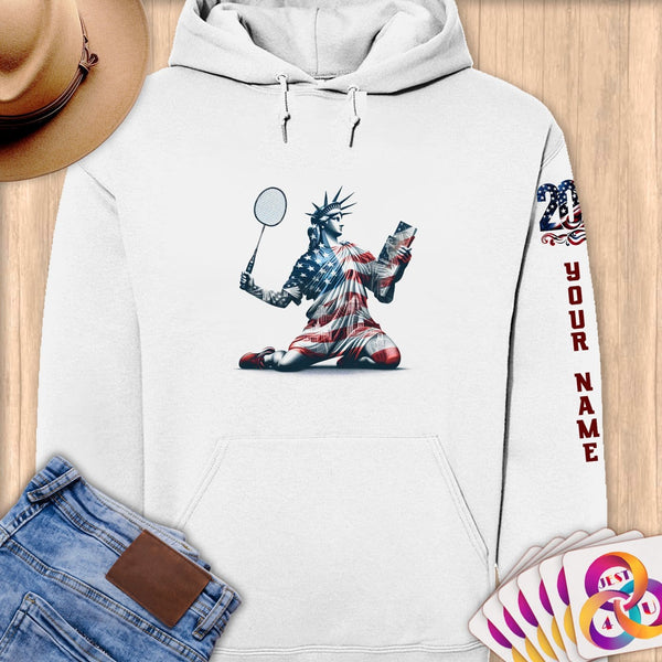 Physical Item S / White Badminton Liberty ~ Limited Edition 2024 "USA Excellence" ~ Personalized Premium Hoodie