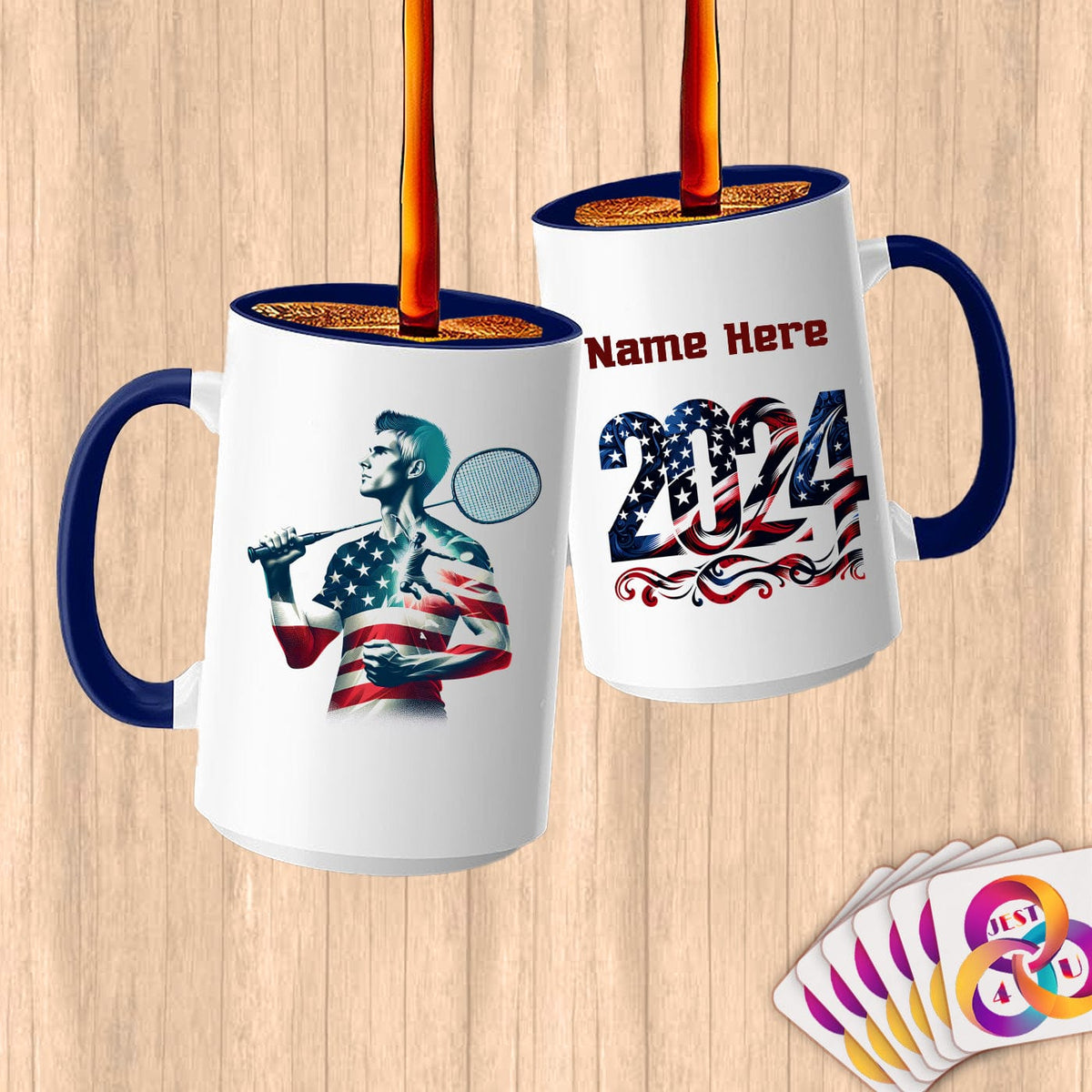 Physical Item 15oz / Blue Badminton Patriot ~ Limited Edition 2024 "USA Excellence" ~ Customized Large 15oz Mug