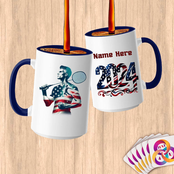 Physical Item 15oz / Blue Badminton Patriot ~ Limited Edition 2024 "USA Excellence" ~ Customized Large 15oz Mug