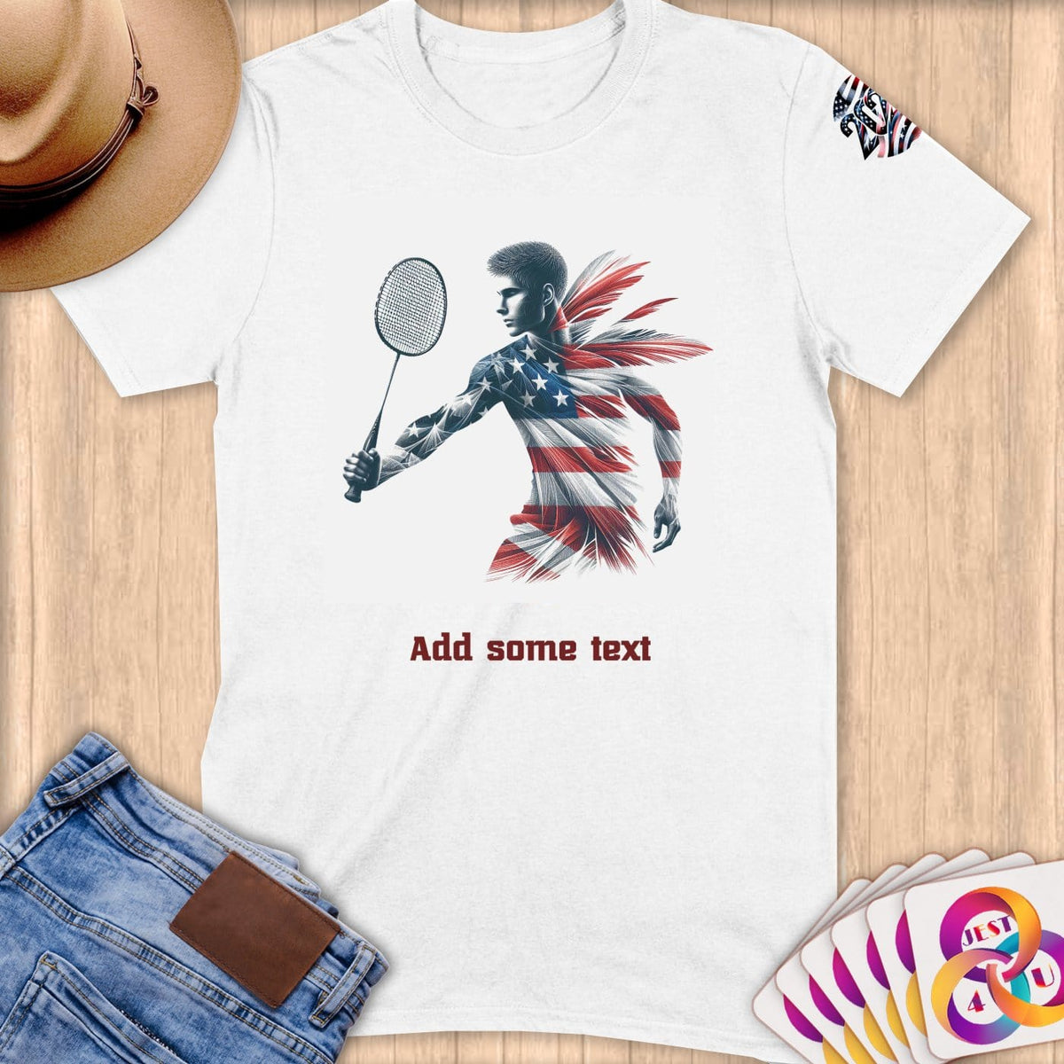 Physical Item S / White Badminton Sensation ~ Limited Edition 2024 "USA Excellence" ~ Personalized Softstyle T-Shirt
