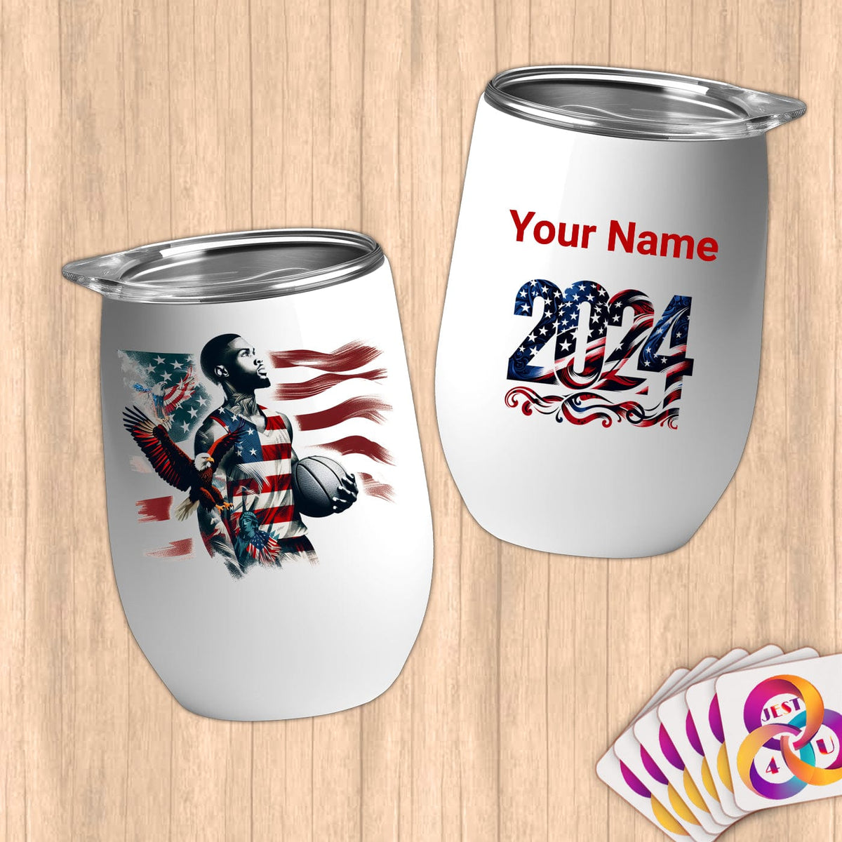 Physical Item 12 oz / White Basket Liberty ~Limited Edition 2024 "USA Excellence" ~ Customizable 12oz Wine Tumbler with Lid