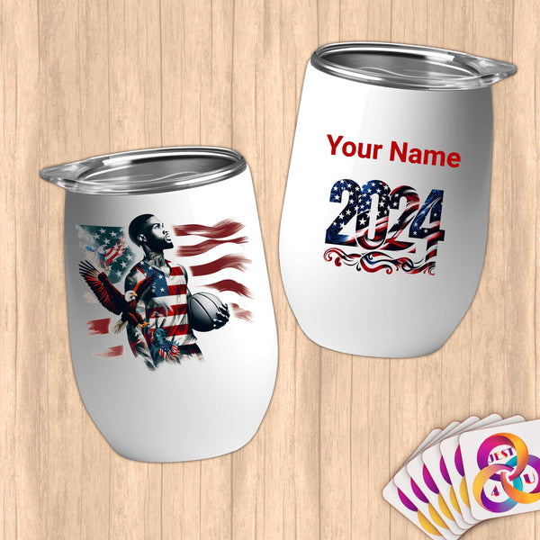 Physical Item 12 oz / White Basket Liberty ~Limited Edition 2024 "USA Excellence" ~ Customizable 12oz Wine Tumbler with Lid