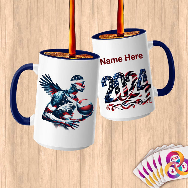 Physical Item 15oz / Blue Basketball Eagle ~Limited Edition 2024 "USA Excellence" ~ Customized Large 15oz Mug