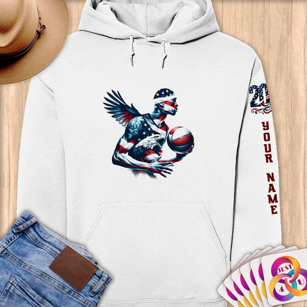 Physical Item S / White Basketball Eagle ~Limited Edition 2024 "USA Excellence" ~ Personalized Premium Hoodie