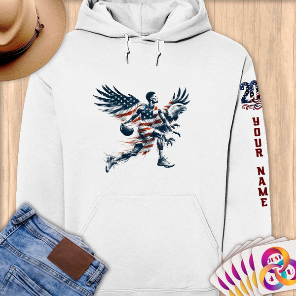 Physical Item S / White Basketball Eagle Patriotism~Limited Edition 2024 "USA Excellence" ~ Personalized Premium Hoodie