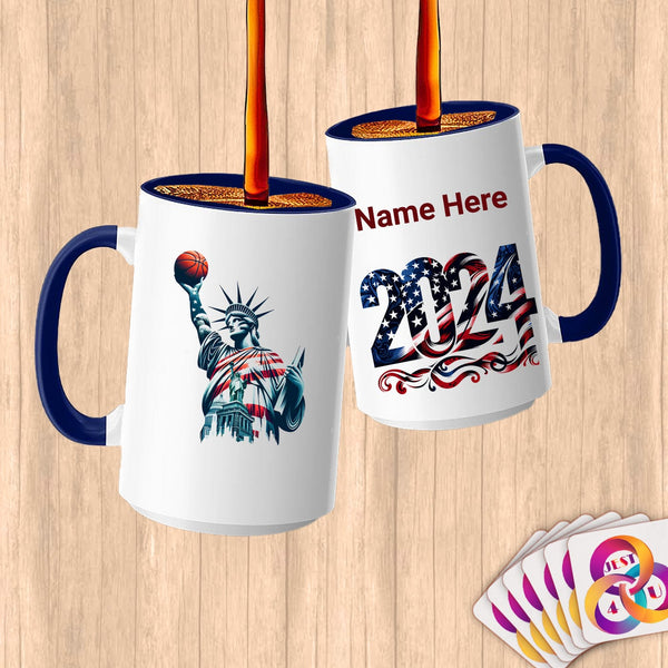 Physical Item 15oz / Blue Basketball Liberty ~Limited Edition 2024 "USA Excellence" ~ Customized Large 15oz Mug