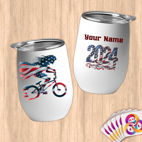 Physical Item 12 oz / White BMX Liberty ~ Limited Edition 2024 "USA Excellence" ~ Customizable 12oz Wine Tumbler with Lid