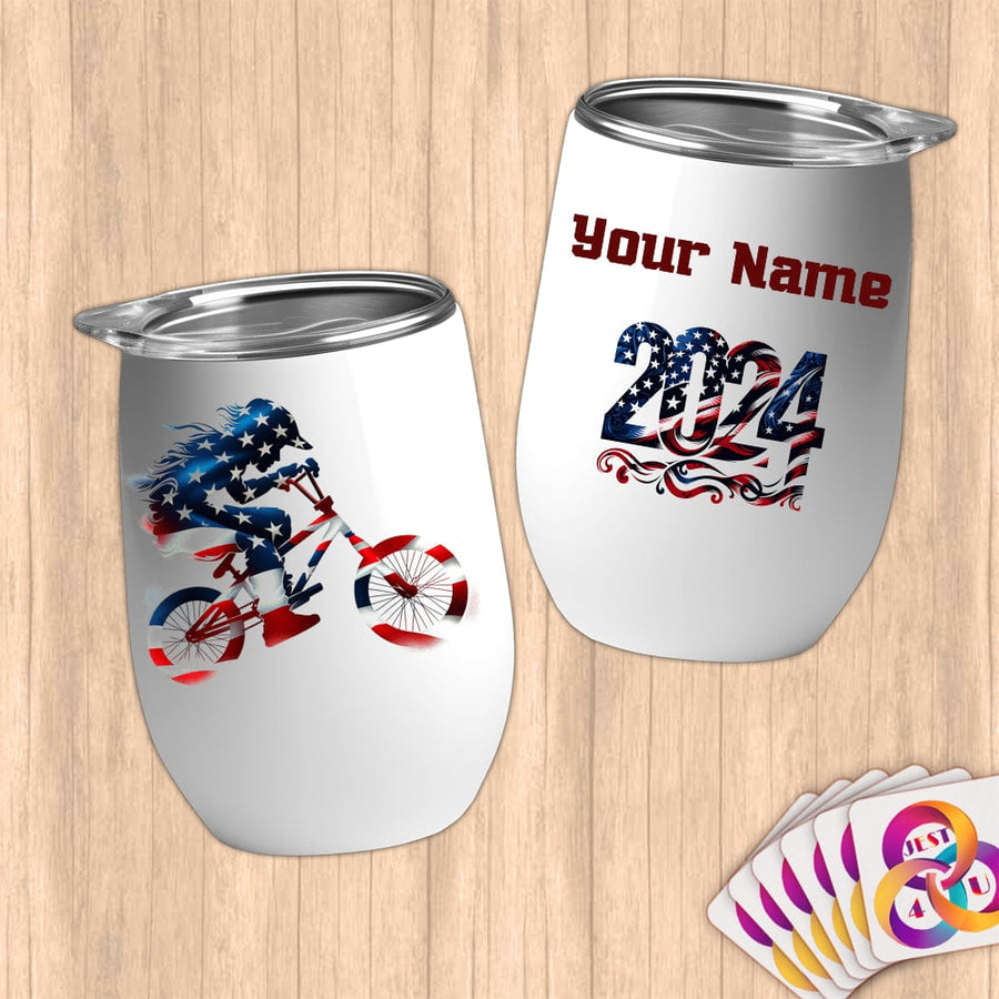 Physical Item 12 oz / White BMX Pride ~ Limited Edition 2024 "USA Excellence" ~ Customizable 12oz Wine Tumbler with Lid