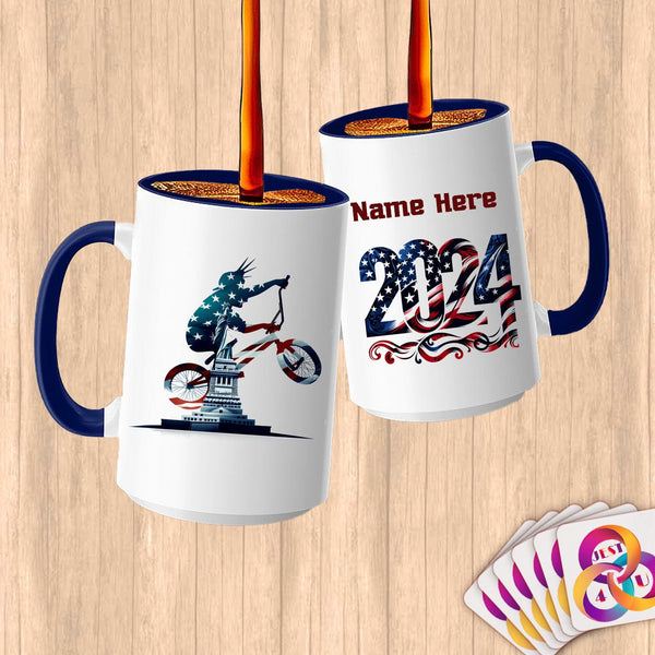 Physical Item 15oz / Blue BMX Statue ~ Limited Edition 2024 "USA Excellence" ~ Customized Large 15oz Mug
