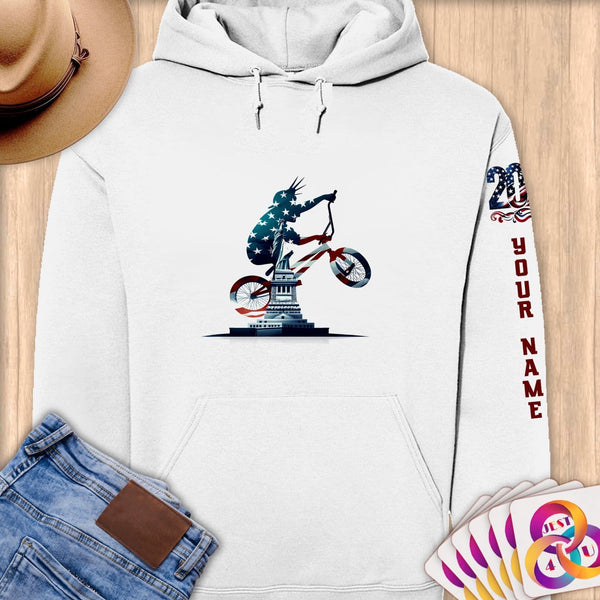 Physical Item S / White BMX Statue ~ Limited Edition 2024 "USA Excellence" ~ Personalized Premium Hoodie