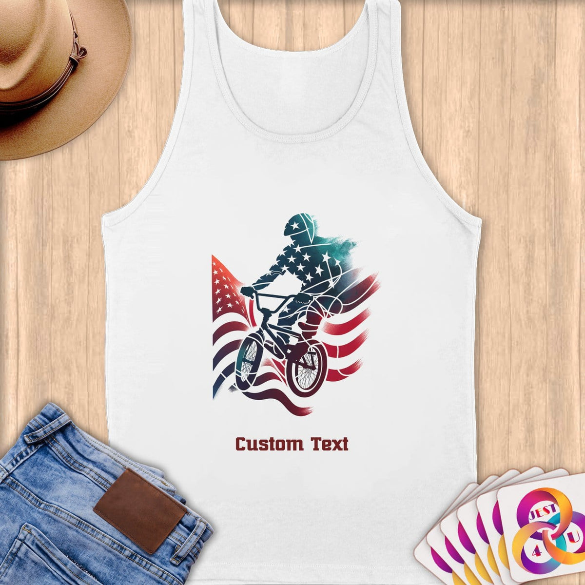 Physical Item S / White BMX Stripes Rider ~ Limited Edition 2024 "USA Excellence" ~ Customizable Supersoft Tank Top