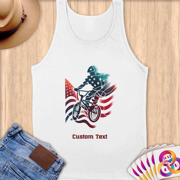 Physical Item S / White BMX Stripes Rider ~ Limited Edition 2024 "USA Excellence" ~ Customizable Supersoft Tank Top