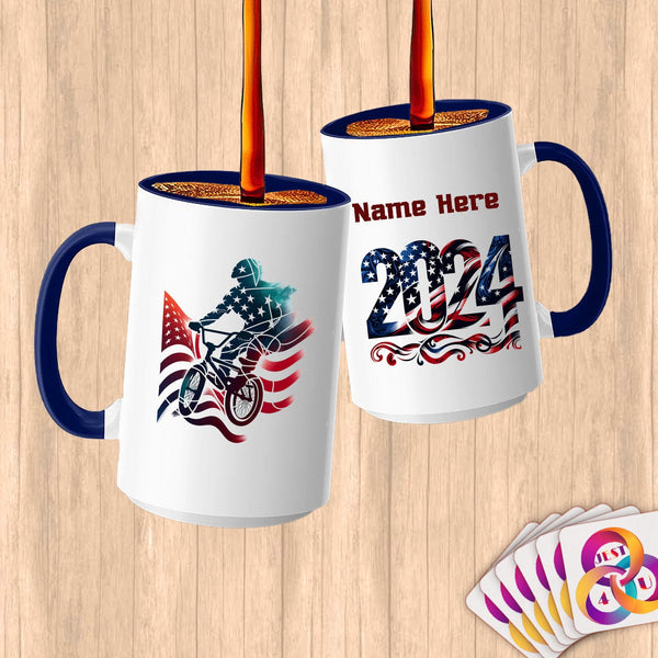 Physical Item 15oz / Blue BMX Stripes Rider ~ Limited Edition 2024 "USA Excellence" ~ Customized Large 15oz Mug