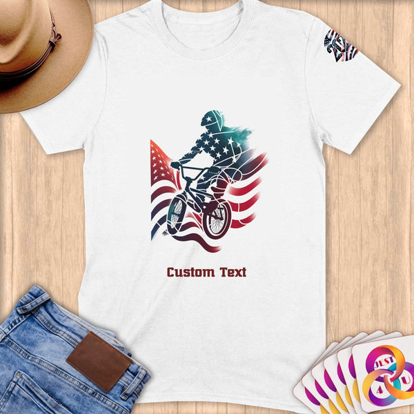 Physical Item S / White BMX Stripes Rider ~ Limited Edition 2024 "USA Excellence" ~ Personalized Softstyle T-Shirt