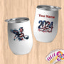 Physical Item 12 oz / White Bold Patriotic Soccer Eagle~Limited Edition 2024 "USA Excellence" ~ Customizable 12oz Wine Tumbler with Lid
