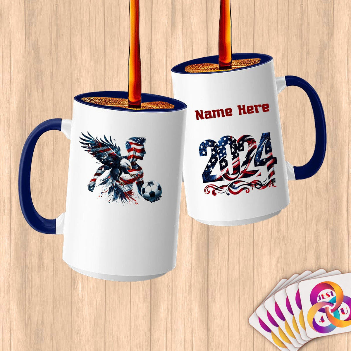 Physical Item 15oz / Blue Bold Patriotic Soccer Eagle~Limited Edition 2024 "USA Excellence" ~ Customized Large 15oz Mug