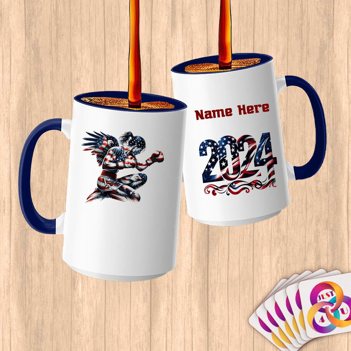 Physical Item 15oz / Blue Boxing Angel American~Limited Edition 2024 "USA Excellence" ~ Customized Large 15oz Mug