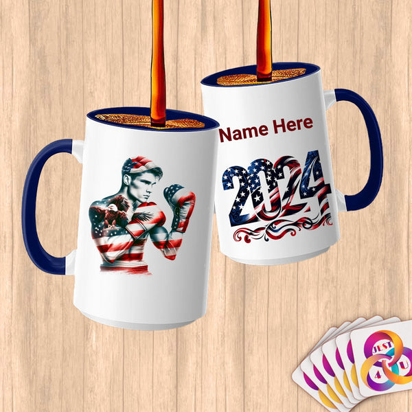 Physical Item 15oz / Blue Boxing Patriot ~Limited Edition 2024 "USA Excellence" ~ Customized Large 15oz Mug