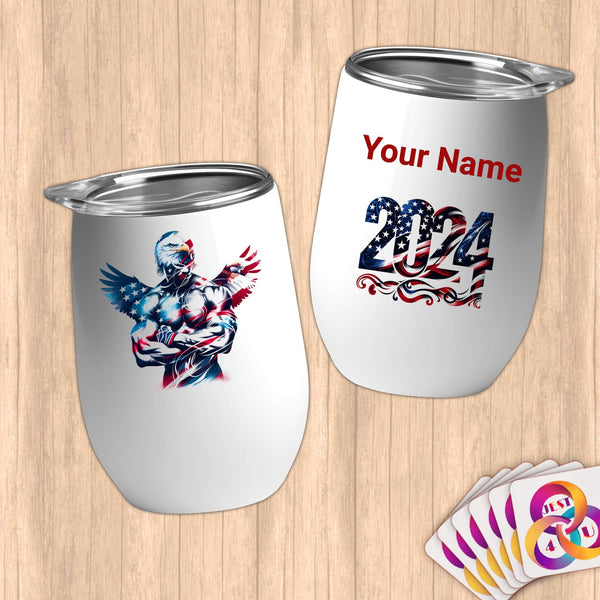 Physical Item 12 oz / White Champion Patriot~Limited Edition 2024 "USA Excellence" ~ Customizable 12oz Wine Tumbler with Lid