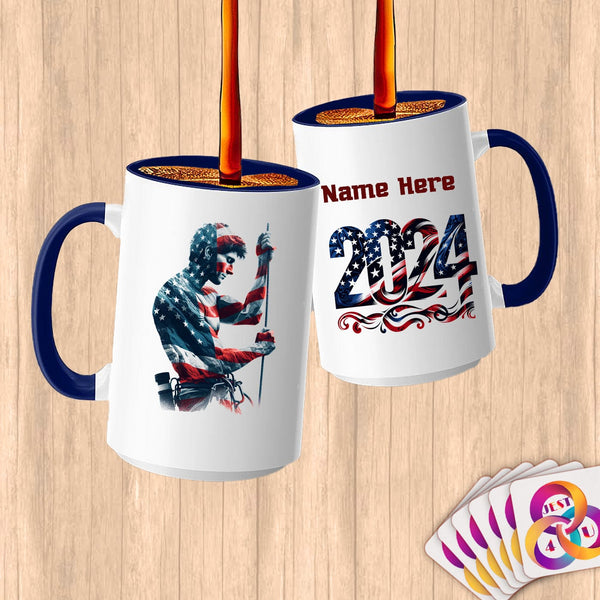 Physical Item 15oz / Blue Climbing Liberty ~ Limited Edition 2024 "USA Excellence" ~ Customized Large 15oz Mug