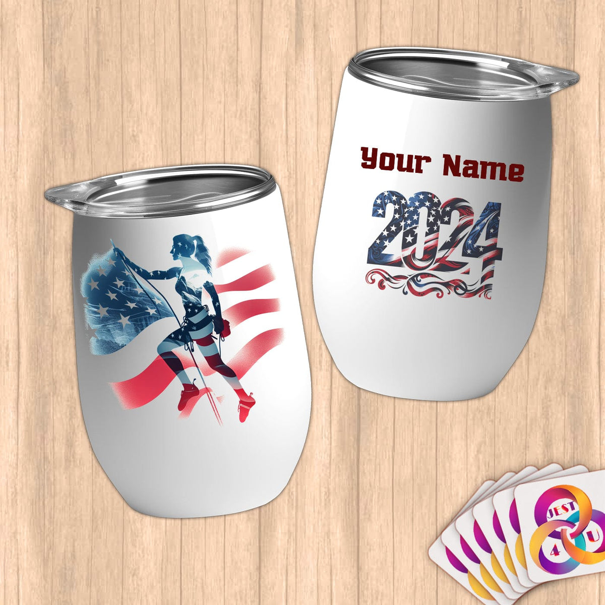 Physical Item 12 oz / White Climbing Strength ~ Limited Edition 2024 "USA Excellence" ~ Customizable 12oz Wine Tumbler with Lid