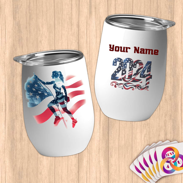 Physical Item 12 oz / White Climbing Strength ~ Limited Edition 2024 "USA Excellence" ~ Customizable 12oz Wine Tumbler with Lid