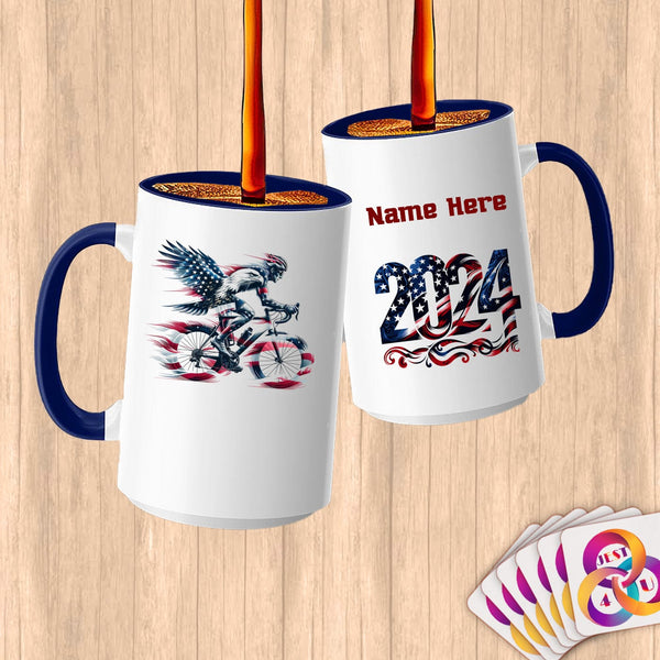 Physical Item 15oz / Blue Cyclist Eagle American~Limited Edition 2024 "USA Excellence" ~ Customized Large 15oz Mug