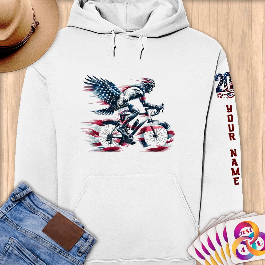 Physical Item S / White Cyclist Eagle American~Limited Edition 2024 "USA Excellence" ~ Personalized Premium Hoodie