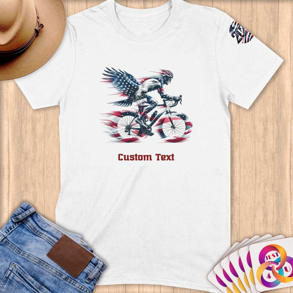 Physical Item S / White Cyclist Eagle American~Limited Edition 2024 "USA Excellence" ~ Personalized Softstyle T-Shirt