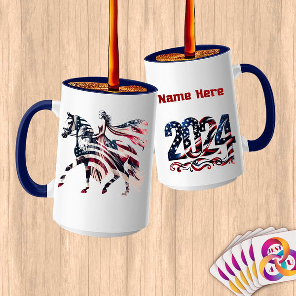 Physical Item 15oz / Blue Dancing Equestrian~Limited Edition 2024 "USA Excellence" ~ Customized Large 15oz Mug