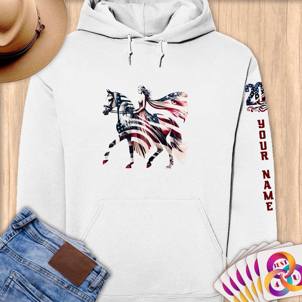 Physical Item S / White Dancing Equestrian~Limited Edition 2024 "USA Excellence" ~ Personalized Premium Hoodie