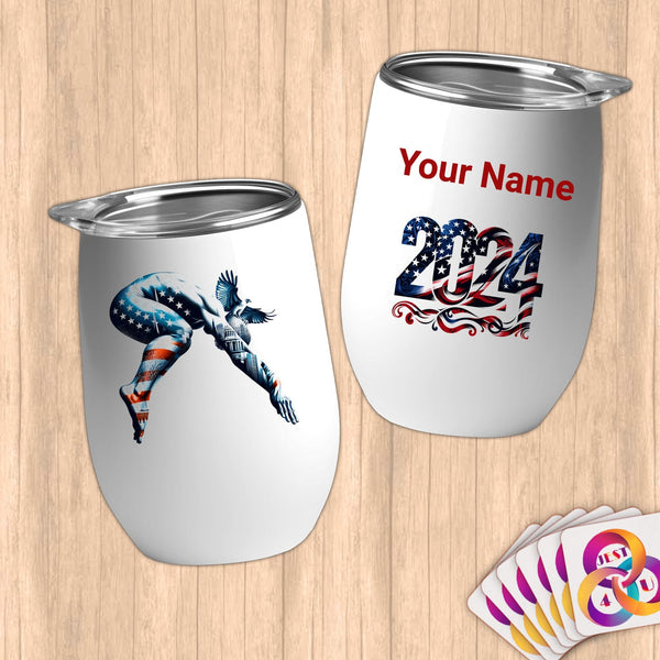 Physical Item 12 oz / White Diving Dreams~Limited Edition 2024 "USA Excellence" ~ Customizable 12oz Wine Tumbler with Lid