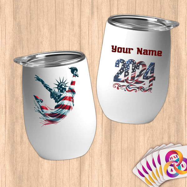 Physical Item 12 oz / White Diving Freedom ~ Limited Edition 2024 "USA Excellence" ~ Customizable 12oz Wine Tumbler with Lid
