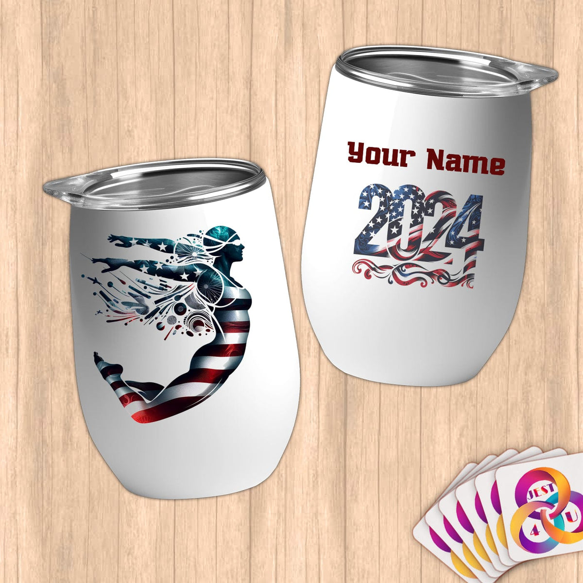Physical Item 12 oz / White Diving Freedom ~ Limited Edition 2024 "USA Excellence" ~ Customizable 12oz Wine Tumbler with Lid