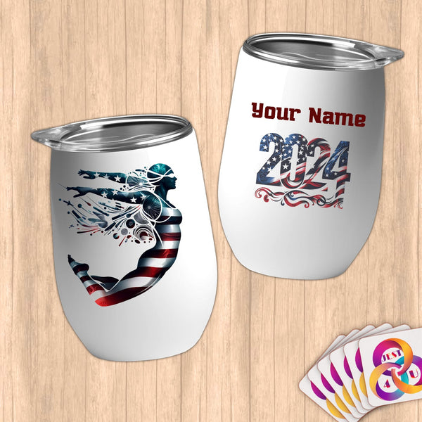 Physical Item 12 oz / White Diving Freedom ~ Limited Edition 2024 "USA Excellence" ~ Customizable 12oz Wine Tumbler with Lid