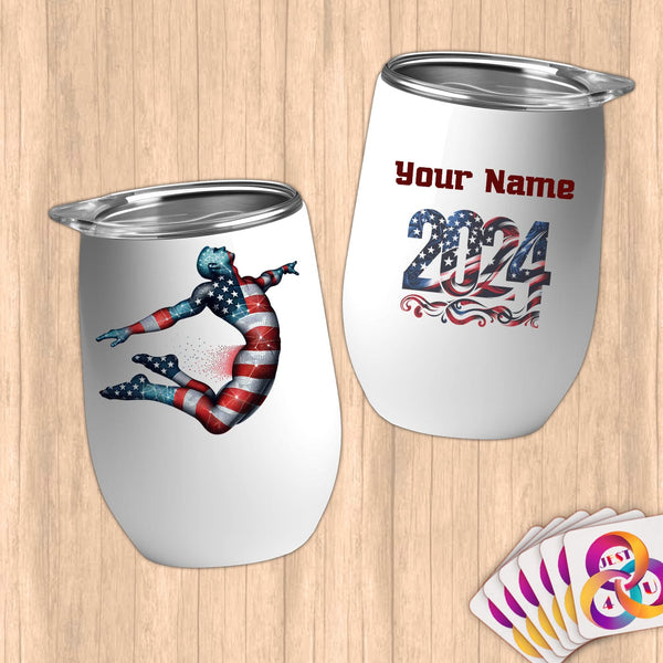 Physical Item 12 oz / White Diving Hero ~ Limited Edition 2024 "USA Excellence" ~ Customizable 12oz Wine Tumbler with Lid
